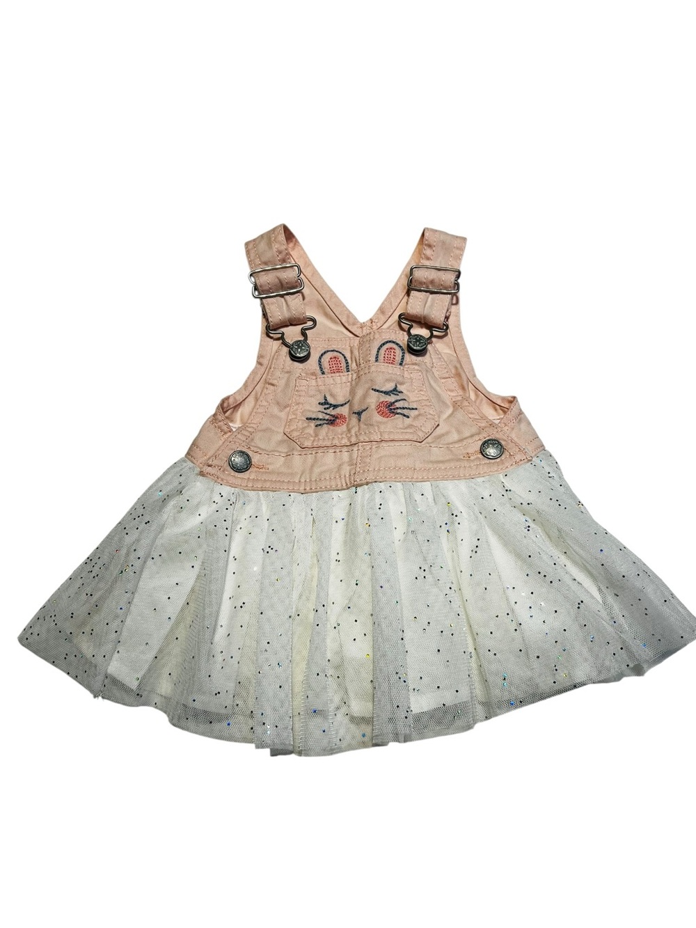 OshKosh B'gosh baby’s‎ 6M Cream Pink and White Baby Overall Dress bunny theme